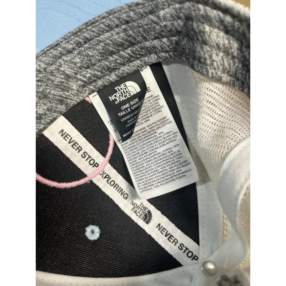 The North Face Light Blue White Mesh Snapback Trucker Hat Graphic Mountain Patch